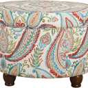 Homepop Home Decor | Upholstered Round Storage Ottoman | Ottoman with Storage for Living Room & Bedroom, Bold Paisley