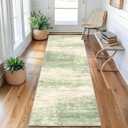2x6 Modern Abstract Rug Washable Area Rugs for Living Room Bedroom Dining Room Non-Slip Low Pile Neutral Large Rug Soft Indoor Floor Carpet, Green