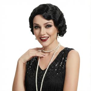 H&Bwig Black Short 20s Wave Natural Wigs 1920s Finger Wavy Wig for Women Women Daily Costume Party
