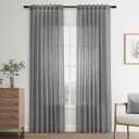 Joywell Dark Grey Back Tab Rod Pocket Linen Curtains 90 Inches Long 2 Panels for Living Room Bedroom Neutral Boho Farmhouse Rustic Light Filtering Semi Sheer Curtains Window Treatment 52x90