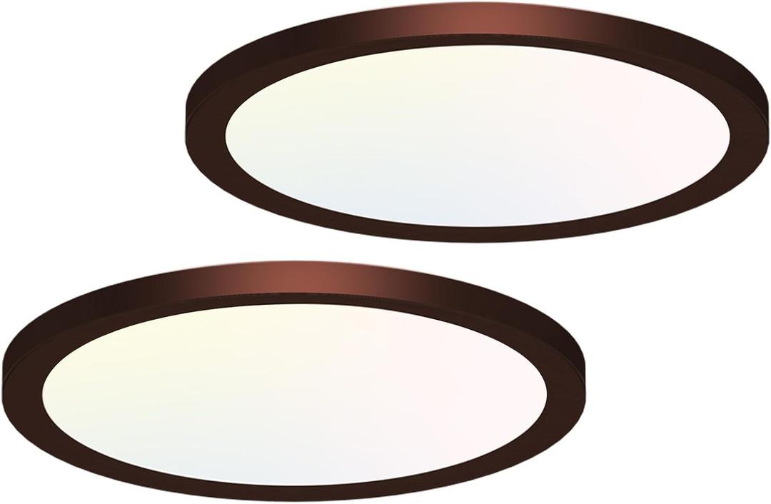 hepside 2PACK Flush Mount LED Ceiling Light Fixture Oil Rubbed Bronze, 12Inch 28W, Dimmable 3000K-4500K-6000K 3 Color Ceiling Lamp 3200LM Low Profile Ceiling Light for Kitchen Bedroom Hallway (12Inch-2packs)