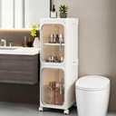 Lifelongpal 2-Tier Narrow Bathroom Storage Cabinet with Wheels, Plastic Slim Organizer with Adjustable Shelves for Small Spaces,Bathroom, Kitchen, Laundry,Milky White