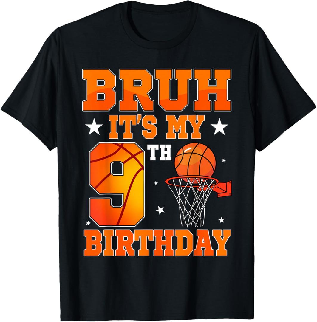 Bruh It's My 9th Birthday Basketball Birthday 9 Year Old Boy T-Shirt (Blue), Size: M for Youth