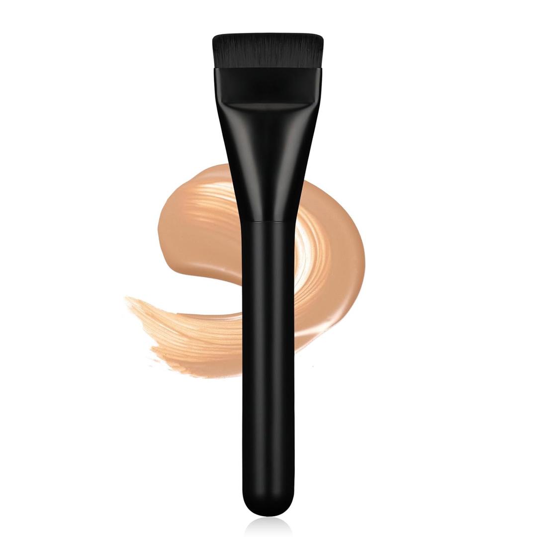 2 x Flat Foundation Brush for Liquid Makeup,14CM Premium Fast Flawless Flat Top Kabuki Makeup Brushes Face Cosmetics Concealer Brush for Liquid, Blending, Powder, Cream, Powder, Blush, Buffing Black