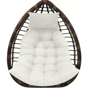 Thicken Hanging Basket Seat Cushion with Headrest, Hammock Swing Chair Cushions, Soft Egg Patio Chair Cushion with High Elasticity PP Cotton, for Indoor and Outdoor Garden Offices (with Pillow) (90x120cm/35.43x47.24in, Milk White)