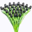 Subacy 30 PCS Artificial Tulips Real Touch Tulips 13.5inch Long Stem Fake Flowers Silk Flowers for Spring Easter Mother's Day Decorations（White+Light Blue）