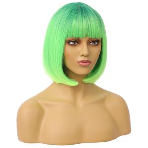 MAGQOO Green Wigs for Women Short Straight Green Bob Wigs with Bangs St Patricks Day Synthetic Cosplay Party Wig