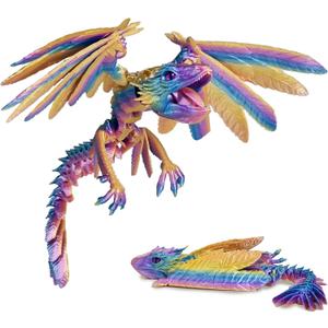 3D Printed Dragon, Feathered Wyvern Dragon with Wings Articulated Dragons, Fidget Dragons 3D Printed Toys Desktop Pet 3D Printing Animals Toy (1-rainbow Color)