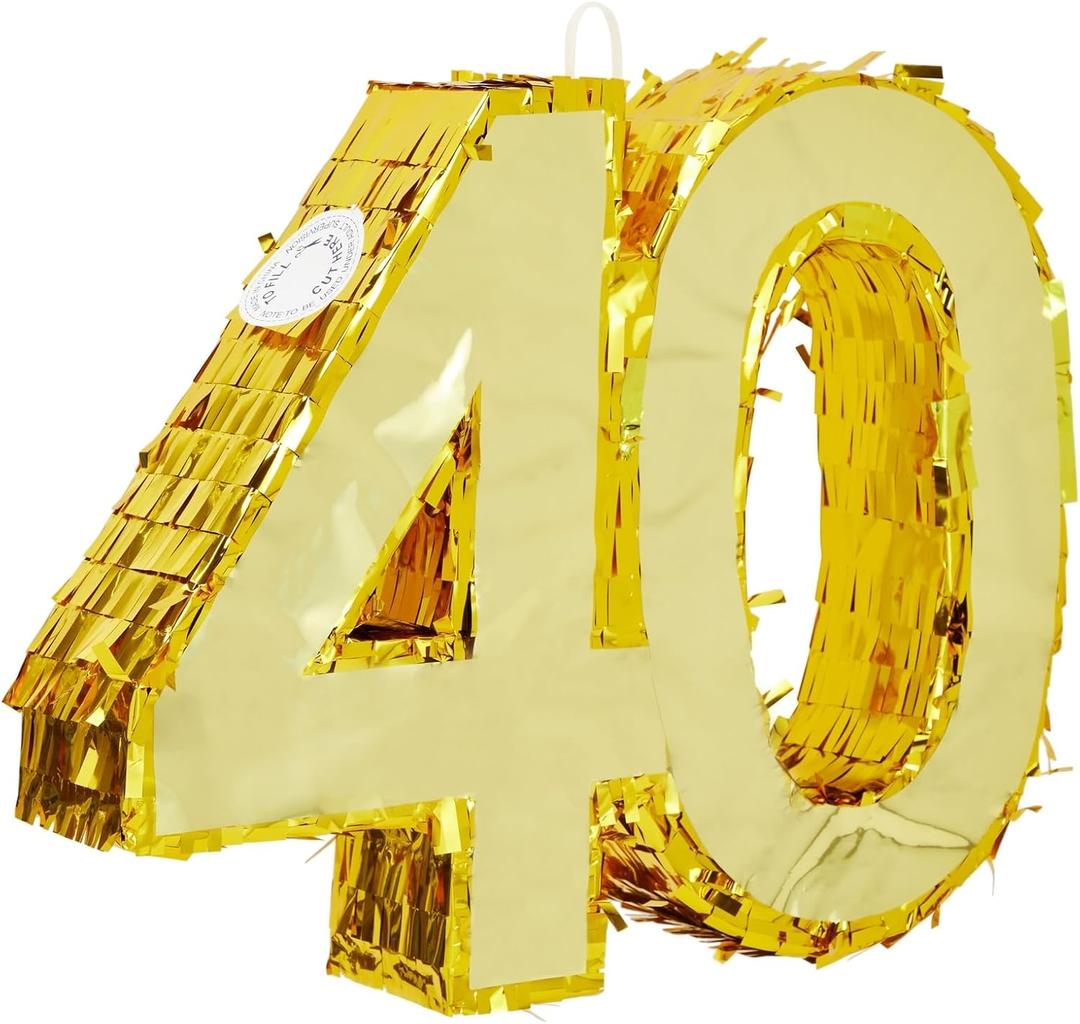 Sparkle and Bash Gold Foil Number 40 Pinata - Gold Foil Elegance for 40th Birthday Decorations - Easy-Fill Top Flap for Birthday Party - Hang & Centerpiece for Party Decor - Small - 16.5 x 3 x 13 in