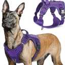 Purple Tactical Dog Harness with Handle Tactical Dog Harness for Large Dogs No Pull Adjustable Pet Harness Reflective K9 Military Service Dog Vest for Walking Hiking Training (L)