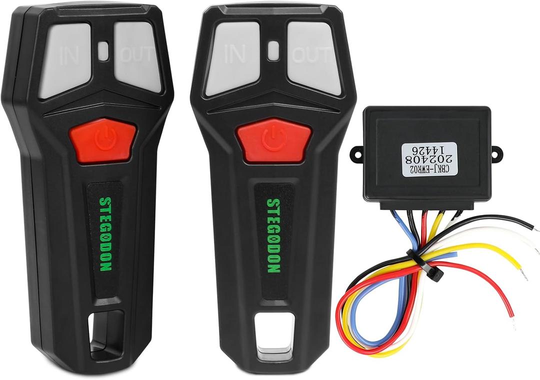 12V Wireless Winch Remote Control Kit 2 Remotes 98 FT Range Universal Replacement for 5-Wire Control Group Contactor Truck ATV SUV Off-Road Recovery