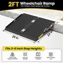 2FT Portable Wheelchair Ramp with Quick-Lock, Black Seamless Non-Slip Aluminum Folding Handicap Ramp,Threshold Ramp for Doorways, Wheel Chair Ramp for Home Steps, Loading Dock Plates