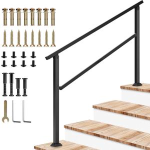 VIVOSUN Outdoor Handrail, 4 Step Stair Handrail, 54" x 36" Fits 1 to 4 Steps, Wrought Mattle Iron Handrail for Concrete Steps, Porch Steps, One-Step Assembly, Black