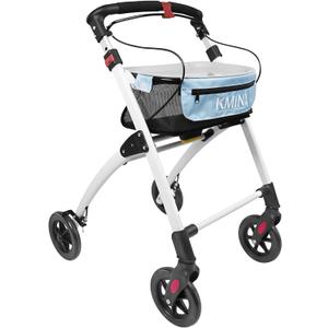 KMINA PRO - Narrow Walkers for Small Spaces, Folding Walker with Wheels and Brakes, Seniors, Blue
