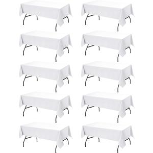 10-Pack White Tablecloths for Rectangle Tables, 60 x 102 Inches, Stain-Resistant Polyester Fabric for 6 Foot Tables - Washable Table Covers for Weddings, Banquets, Birthday, Parties, Events