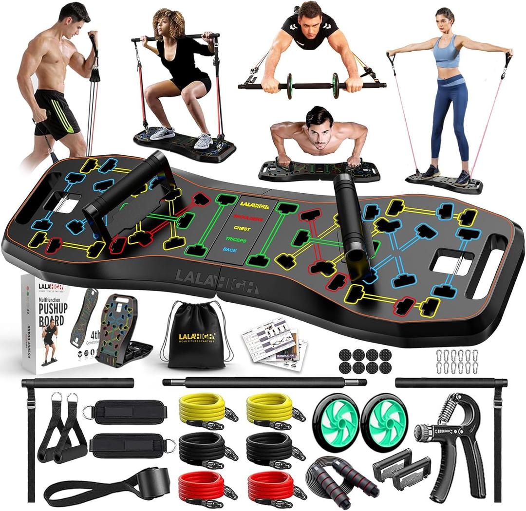 LALAHIGH Push Up Board,36 in 1 Home Gym Equipment with Ab Roller Wheel & Resistance Bands, Portable Foldable Workout Board for Full Body Strength Training Men Women (H4-Ultimate)