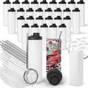 30 Pack Sublimation Water Bottle Blanks 20 oz Sublimation Sports Water Bottle with Handle Stainless Steel Sublimation Tumbler Blanks with Lids and Straws, Individually Box, White, DIY Gift