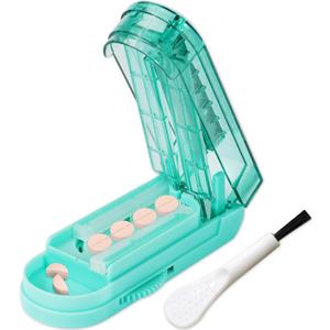 Johnbee Pill Cutter Splitter for Small and Tiny Pills, Larger Pills. Adjustable Pill Splitter Accurately Cuts Multiple Pills at Once. Sharp Blade with Safety Guard. Non-Slip Silicone Edge (Lake Blue)