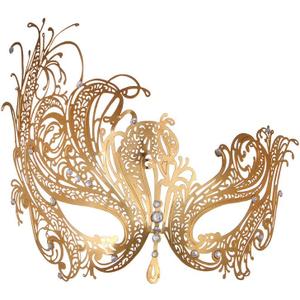 Masquerade Mask for Women Metal Mask Shiny Rhinestone Venetian Party Evening Prom Ball Mask Bar Costumes Accessory (Phoenix Gold)