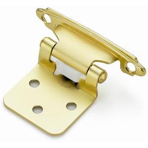 Ravinte 30 Pack (15 Pairs) 1/2 inch Overlay Cabinet Hinges, Self-Closing Semi-Concealed Face Mount, Satin Brass Decorative Hardware with Door Bumpers for Kitchen & Cupboard Doors, Gold