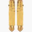 NEWBELLA Women's Knee High Boots - Shiny Faux Leather Slim Fit Trouser Boots, Fashionable Pointed Toe Block Heel Boots for Outfits, Gold 8
