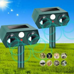 Cat Repellent Outdoor, Deer Squirrel Repeller Devices, Solar Ultrasonic Coyote Deterrent with Motion Sensor to Scare Dog Raccoon Rabbit Out of Garden, Skunk Repellent for Yard(2Pack)