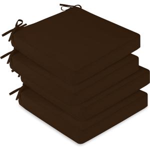 downluxe Waterproof Outdoor Chair Cushions Set of 4, 19" x 19" x 3" Patio Chair Cushion with Non-Slip Ties & Handle, Square Outdoor Cushion for Patio Furniture with Removable Cover, Brown
