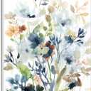 EOBTAIN Vintage Floral Wall Art Blue Watercolor Wildflower with Green Leaf Nature Plant Framed Picture Rustic Botanical Painting Artwork Print Decor for Bedroom Living Room 16x24 Inches