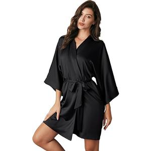 AW BRIDAL Silk Robes for Women, Short Bridesmaid Robes for Bridal Wedding Party, Bride Satin Bathrobe with Long Sleeve