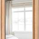 Rattan Full Length Mirror, 20"x55" Decorative Long Rattan Floor Mirror, Rectangle Wooden Full Body Mirror with Wicker Frame Hanging for Bathroom Living Dressing Room (Nature)