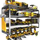 YYR 4 Layer Power Tool Organizer Wall Mount, Cordless Drill Hanger Storage Rack, Battery Tools Holder with Charging Station Shelf for Garage Organization, Workshop, Pegboard, Shed - 32 Inch 8 Slots