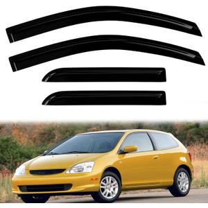 4PC Rain Guards for 2001-2005 Honda Civic Sedan Window Visors for 01-05 Vehicles w/ 4 Doors Deflectors Sun Shades Vent Tape On Out Channel
