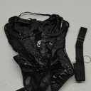 Kaei&Shi Rave Outfits Bodysuit Tops, Fishnet Corset Body Suit, Sexy Lingerie For Women, Faux Leather Festival Goth (4-6, Black)