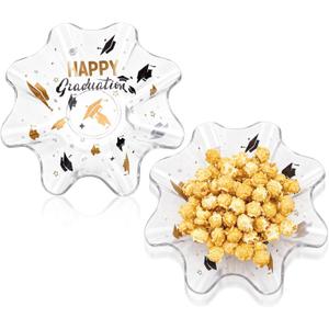 Tioncy 2 Pcs Happy Graduation Party Fluted Plastic Bowls 8.3 Inch Class of Grad Cap Toss Candy Bowls Reusable Serving Dish for Snack Fruit Tray for Graduation Party Supplies and Decorations