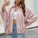 Women's Satin Puffed Bomber Jacket Oversized Batwing Sleeve Lapel Collar Pleated Zip Up Outerwear Shirts, Large