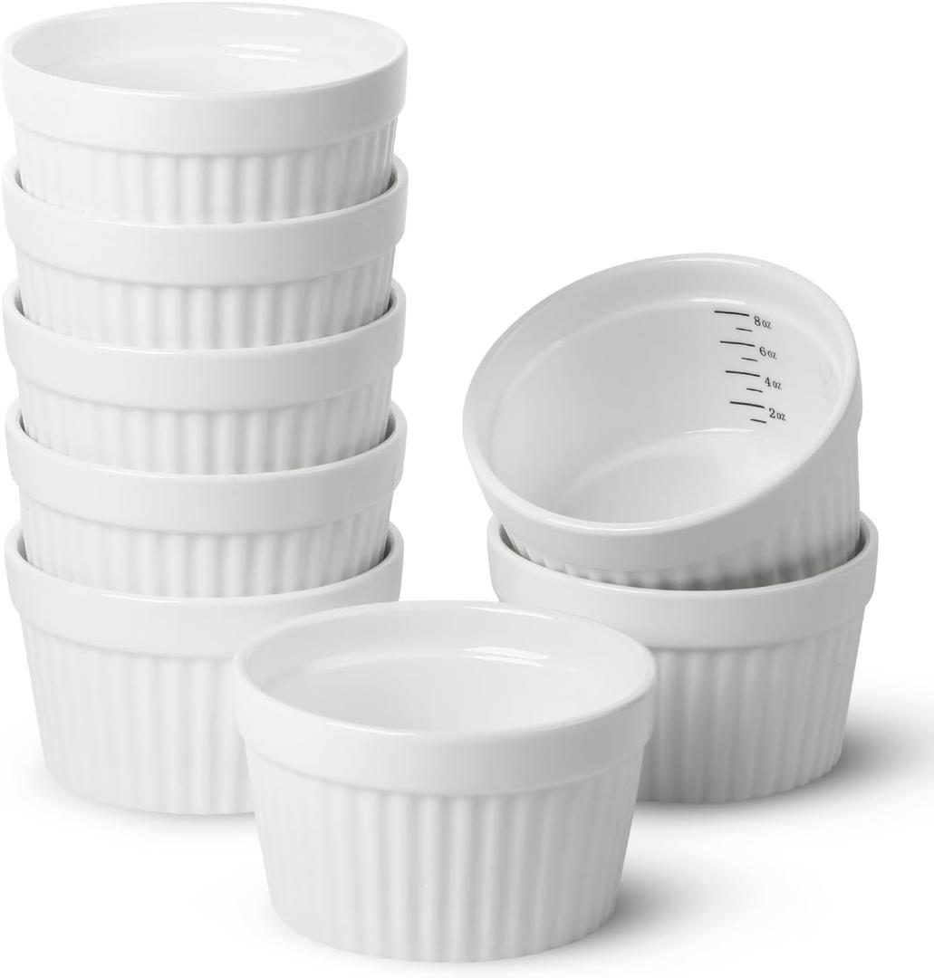 BTaT- Ramekins, 8 oz, Set of 8, Ramekins for Baking, Ramekin with Measurement Markings, Creme Brulee Dishes, Souffle Cups, Custard Cups, Ceramic Bakeware, Souffle Dish, Small Ceramic Bowl