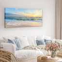 Sunset Ocean Beach Canvas Wall Art Living Room Ocean Picture Coastal print poster Blue Seascape Theme wall decor Modern Coastal Seascape Painting Seaside Artwork for Home Bedroom Framed