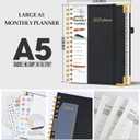 2026 Planner, Weekly and Monthly Calendar Planner from January 2026 - December 2026, 5.75" x 8.38" Hardcover Leather Hourly Appointment Book with Tabs, A5 Spiral Daily Planners for College School Work Home, Black