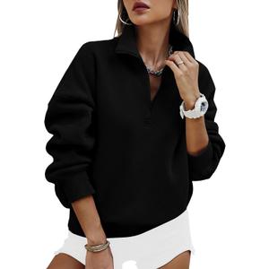 PRETTYGARDEN Womens Half Zip Oversized Sweatshirts Fleece Hoodies 2026 Trendy Long Sleeve Pullover Tops Y2k Spring Outfits (Large, Black)