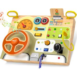 JGOBUB Montessori Toddler Toys - Baby Wooden Busy Board - Sensory Toys with Light Switch - Travel Toys for Educational Toddler Activities for Toddlers 1 2 3 4+ Year Old