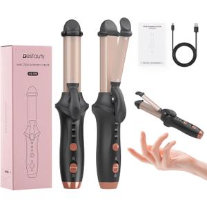Bestauty Small Cordless Curling Iron 1 inch, Mini Dual Purpose Curler/Straightener - Rechargeable Wireless Travel Hair Curler for Short Hair (Black)