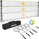 Volleyball Badminton Pickleball 3-in-1 Combo Net Set for Backyards, 5.1-7.4ft Adjustable Height Freestanding Indoor Sports Nets, Portable 17ft Outdoor Net with Carry Bag, Rackets and Balls
