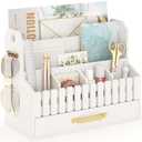 Bamboo Mail Organizer Countertop with Drawers, Wood Desk File Organizer Desktop Paper Organization Storage Bill & Letter Sorter Holder for School Home Office Supplies, No Assembly Required (Black)