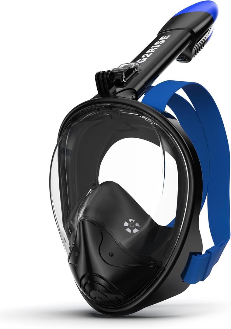G2RISE Full Face Snorkel Mask Adults Snorkeling Set Gear for Kids with Detachable Camera Mount, Safe Breathing, Anti Fog Anti Leak (Large-X-Large, Black Blue)