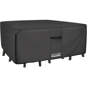 ULTCOVER 600D Tough Canvas Heavy Duty Rectangular Patio Table and Chair Cover - Waterproof Outdoor General Purpose Furniture Covers 126Lx74Wx28H inch, Black