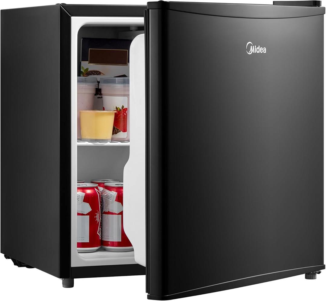 Midea WHS-65LB1 Mini Fridge, 1.6 Cu.ft Energy Star Certified Mini Refrigerator, Adjustable Thermostat, Reversible Door, Low Noise for Dorm, Office, Bedroom, Black, 1.6 Cubic Feet