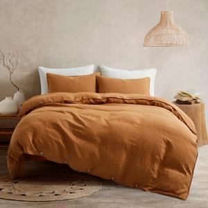 ATLINIA 100% Flax Linen Duvet Cover Set - Stone Washed Pure French Linen Organic Fabric for Farmhouse Comforter Boho Bedding Included 1 Duvet Cover 2 Pillow Shams(Rust, King)
