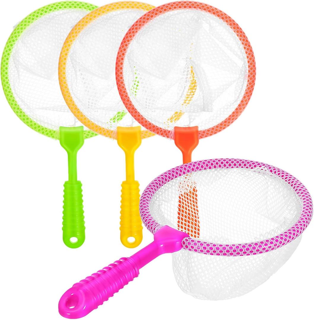 Toyvian 4 Pcs Toddles Fishing Nets Toy with Short Handle for Aquarium Catching Net Supplies, Fishing Game, Catching Butterfly Bugs (Blue, Red, Orange, Green)