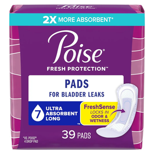 Poise Incontinence Pads & Postpartum Incontinence Pads, 7 Drop Ultra Absorbency, Long Length, 39 Count per Pack, Packaging May Vary, 2 Pack (78 Pcs)
