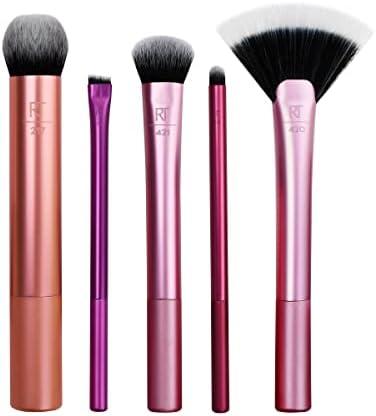 Real Techniques Artist Essentials Makeup Brush Set, For Foundation, Blush, Highlighter, Eyeshadow, & Liner, Professional Makeup Tools, Synthetic Bristles, Vegan & Cruelty-Free, 5 Piece Set